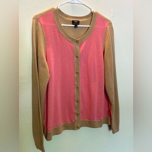 Talbots 100% Merino Wool Cardigan‎ Button Up Sweater Size XLp Colorblock Casual